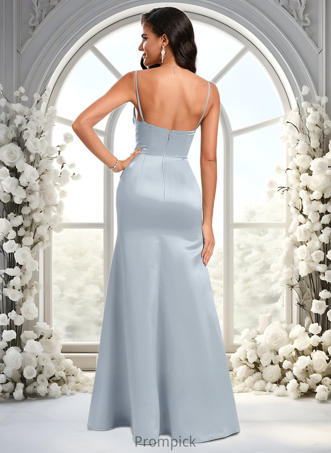 Patricia Trumpet/Mermaid Off the Shoulder Square Floor-Length Satin Prom Dresses With Ruffle HHP0025883