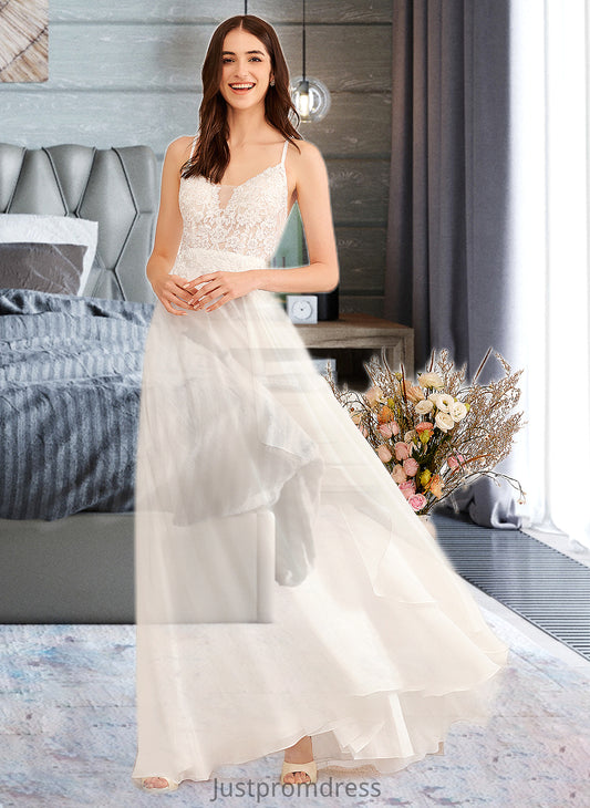 Haleigh A-Line V-neck Floor-Length Wedding Dress With Sequins HHP0013797