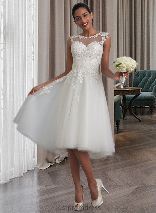 Katelyn A-Line Illusion Asymmetrical Tulle Wedding Dress With Ruffle HHP0013808