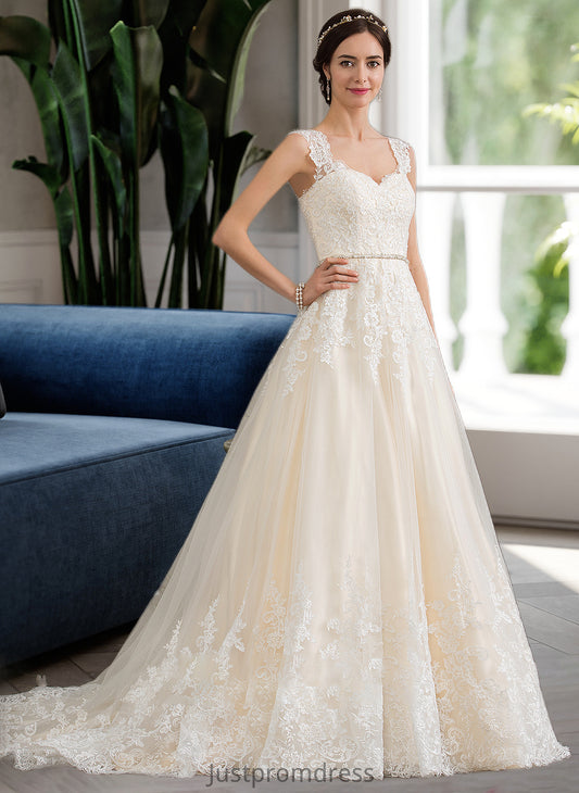 Mckenzie Ball-Gown/Princess Sweetheart Court Train Tulle Wedding Dress With Beading Sequins HHP0013813