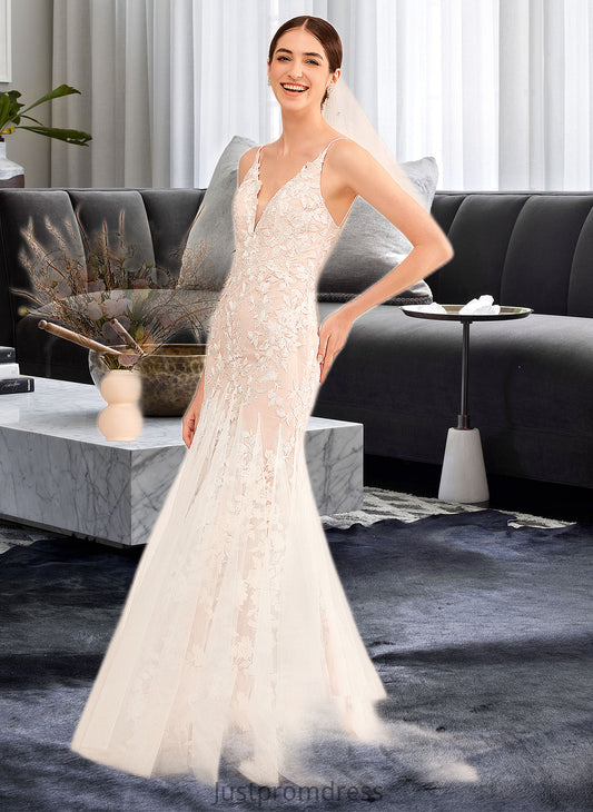 Nicola Trumpet/Mermaid V-neck Court Train Wedding Dress With Lace HHP0013814