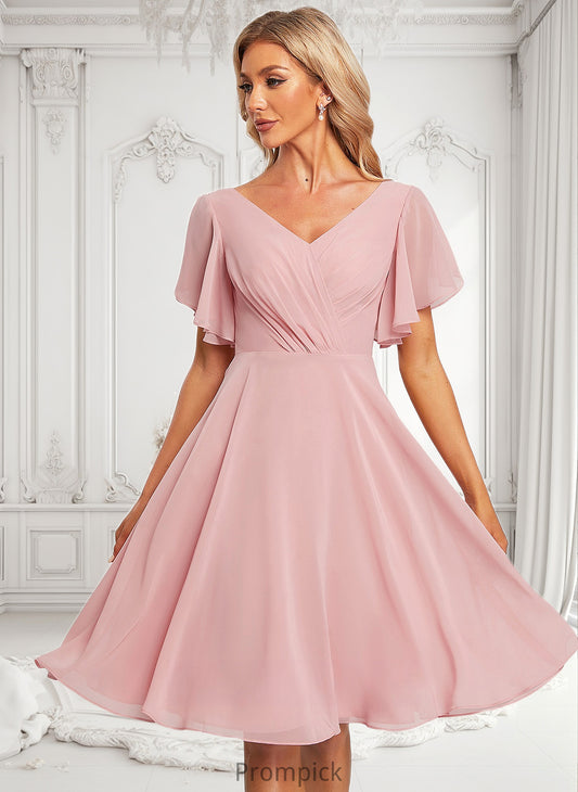 Saige A-line V-Neck Knee-Length Chiffon Homecoming Dress HHP0025702