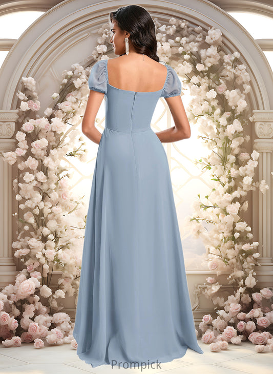 June A-line Square Floor-Length Chiffon Prom Dresses With Ruffle HHP0025872