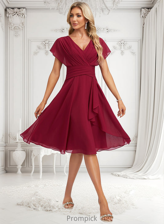 Philippa A-line V-Neck Knee-Length Chiffon Homecoming Dress With Ruffle HHP0025716