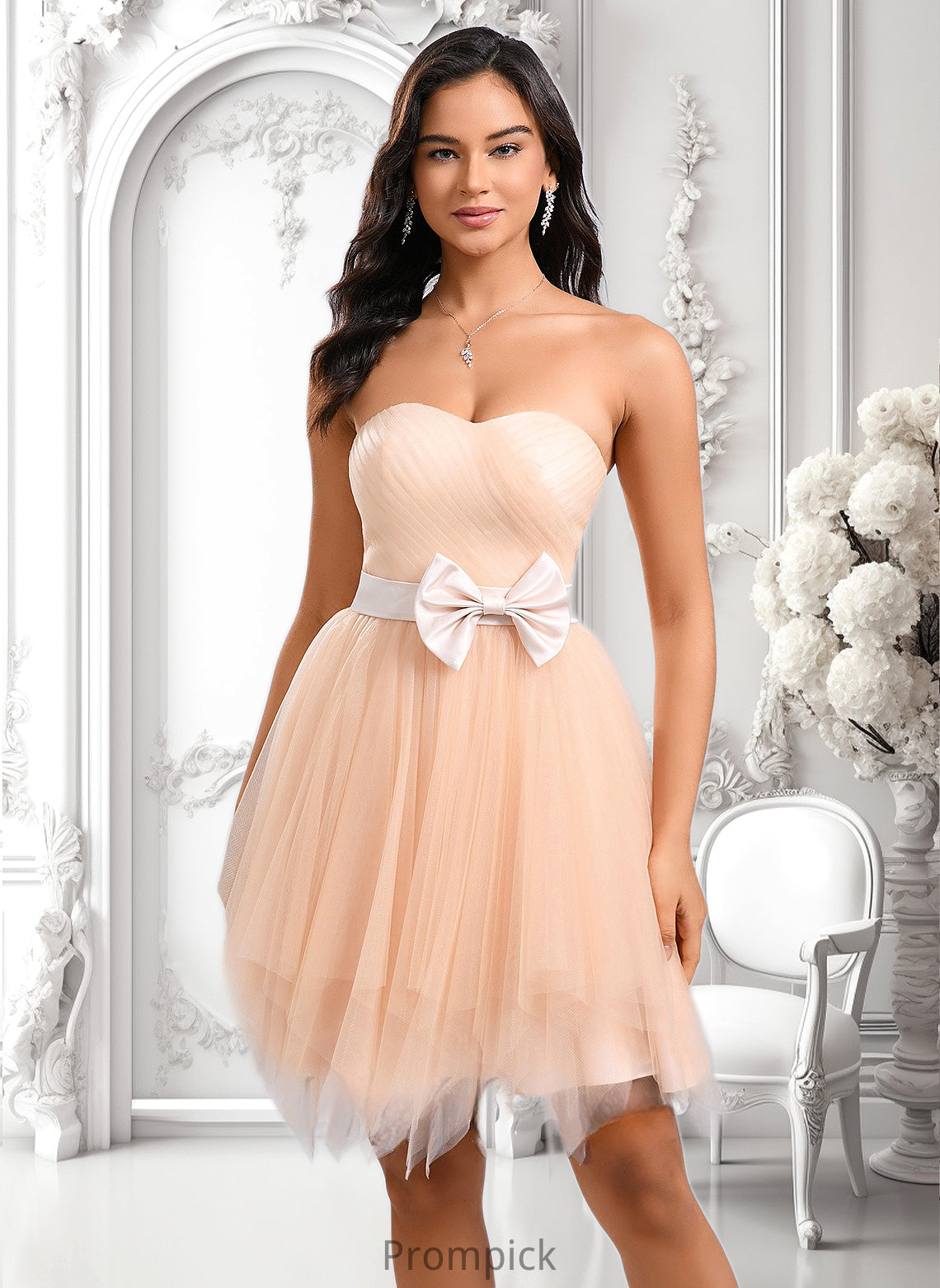 Beatrice Ball-Gown/Princess Sweetheart Short Tulle Homecoming Dress With Bow HHP0025719