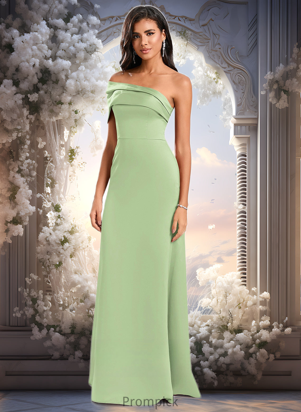 Aylin A-line Asymmetrical Off the Shoulder Floor-Length Satin Prom Dresses HHP0025884